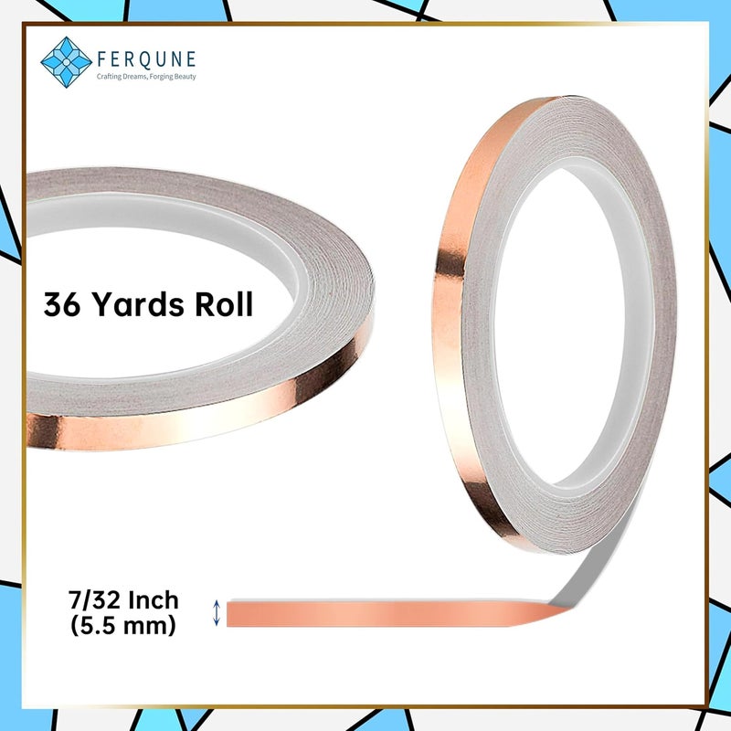 Ferqune 7/32 Inch Silver Backed Copper Foil Tape for Stained Glass, 2 Rolls, 1 Burnisher - Image 4